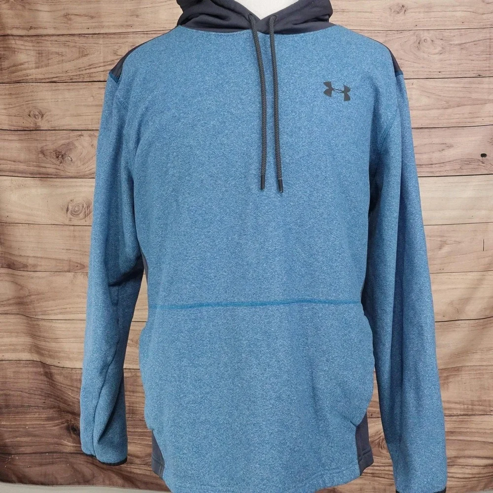 Under Armour Hoodie Mens 2XL Blue Pullover Fleece Logo Kangaroo Pocket Hooded